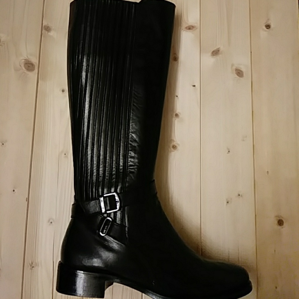 Vaneli tall black leather riding boot women size 8